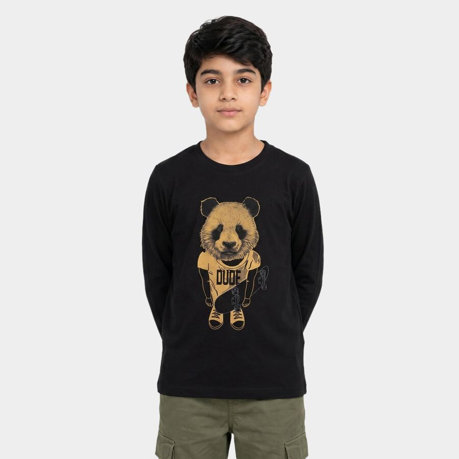Boys Black Crew Neck Regular Boys T-Shirt, काला, large