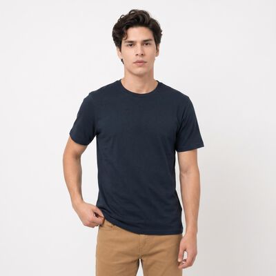 Men's Navy Blue Cotton Round Neck Regular T-Shirt