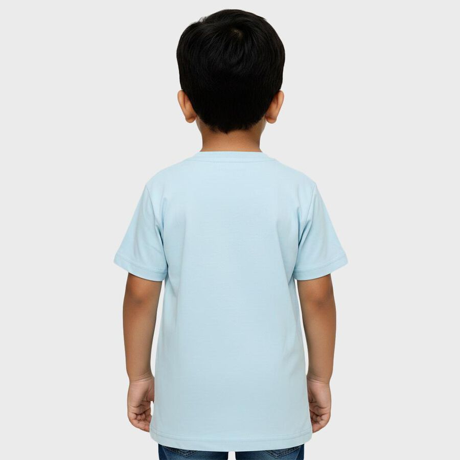 Boys' Light Blue Cotton Round Neck Cartoon Printed T-Shirt, Light Blue, large