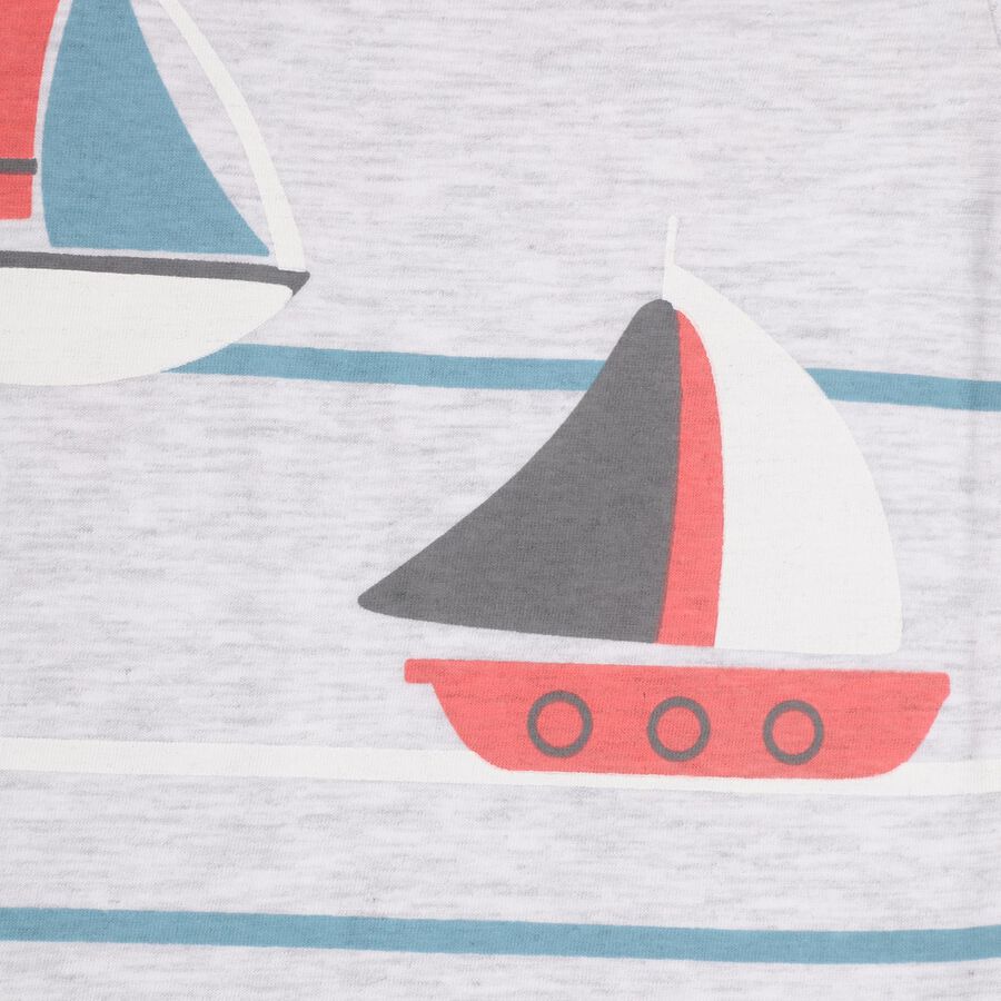 Boys' Light Grey Cotton Boat Neck Printed Baba Suit, Teal Blue, large image number null