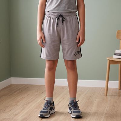 Boys Grey Regular Fit Athletic Bermuda Shorts