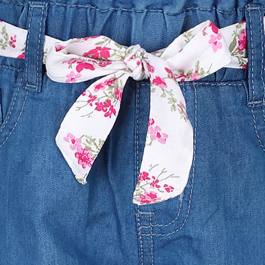 Girls' Bright Denim Blue Wide Leg Floral Embroidered Jeans, हल्का नीला, large image number null