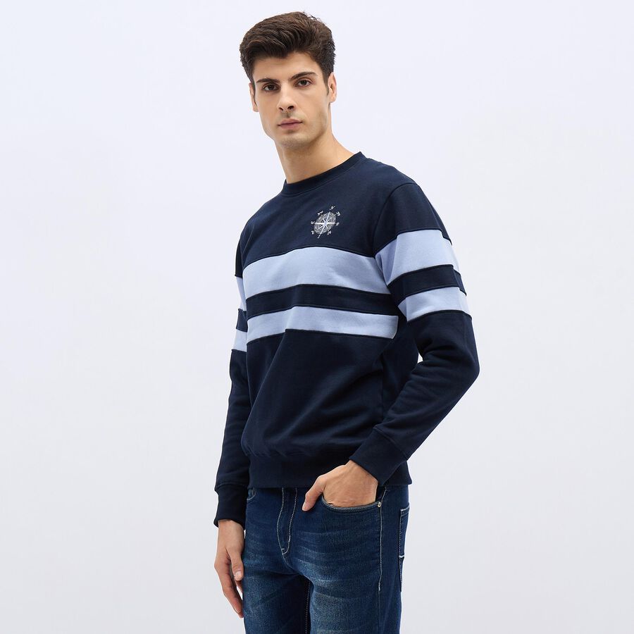 Men's Deep Midnight Navy Crew Neck Casual Sweatshirt, Navy Blue, large image number null