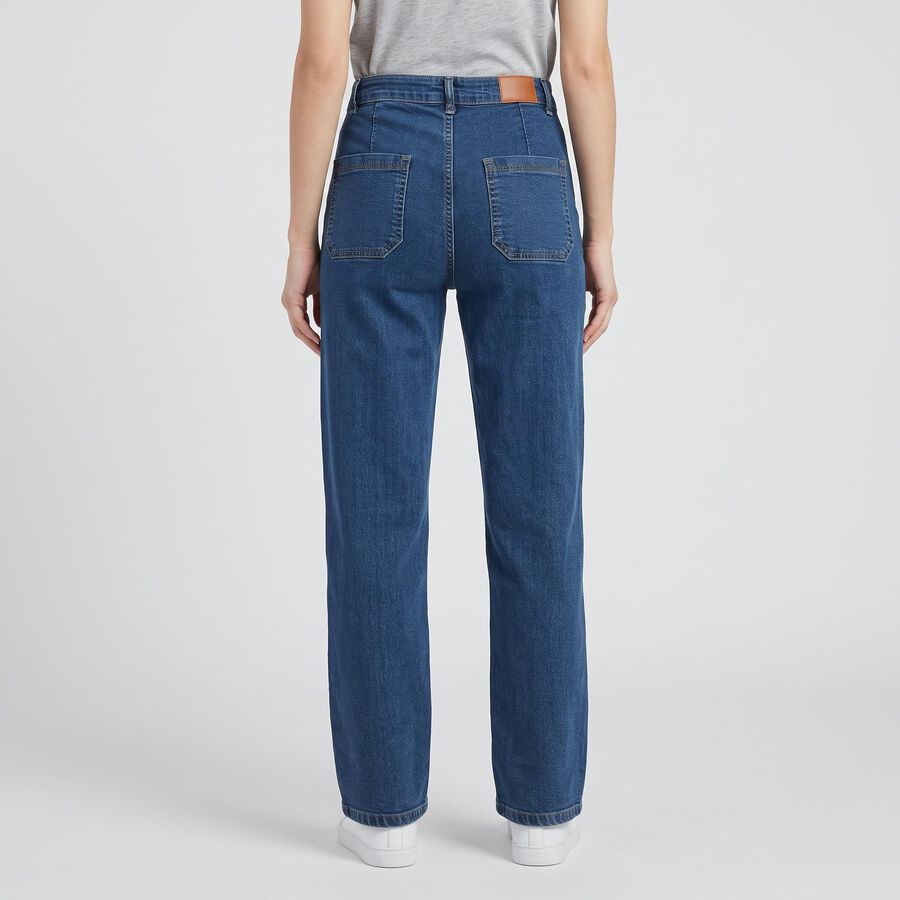 Women's Blue Straight Fit High-Rise Patch Pocket Jeans, Light Blue, large