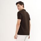 Men's Dark Brown Polo Neck Casual T-Shirt, खाकी, small