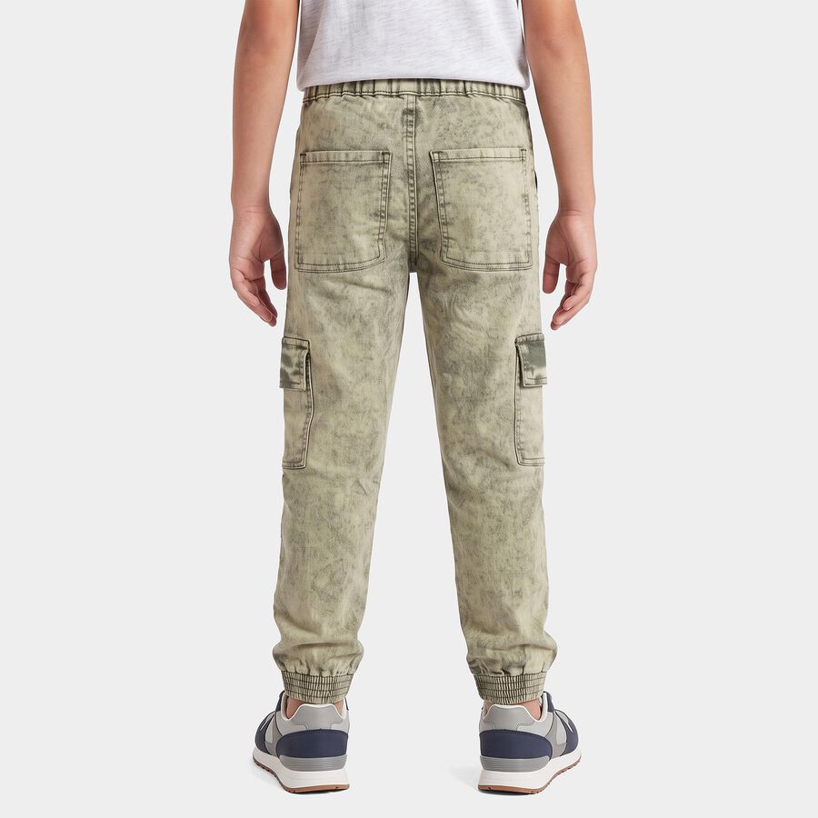 Boys Olive Green Cargo Fit Washed Jeans, Olive, large