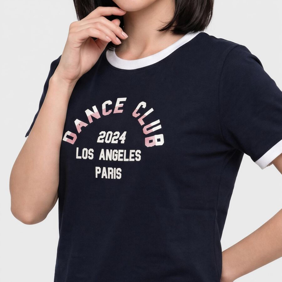 Women's Navy Blue Round Neck Regular T-Shirt, नेवी ब्लू, large