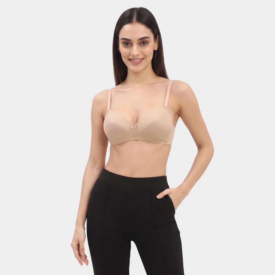 Women's Beige Wire-Free T-Shirt Bra, गहरा पीला, large