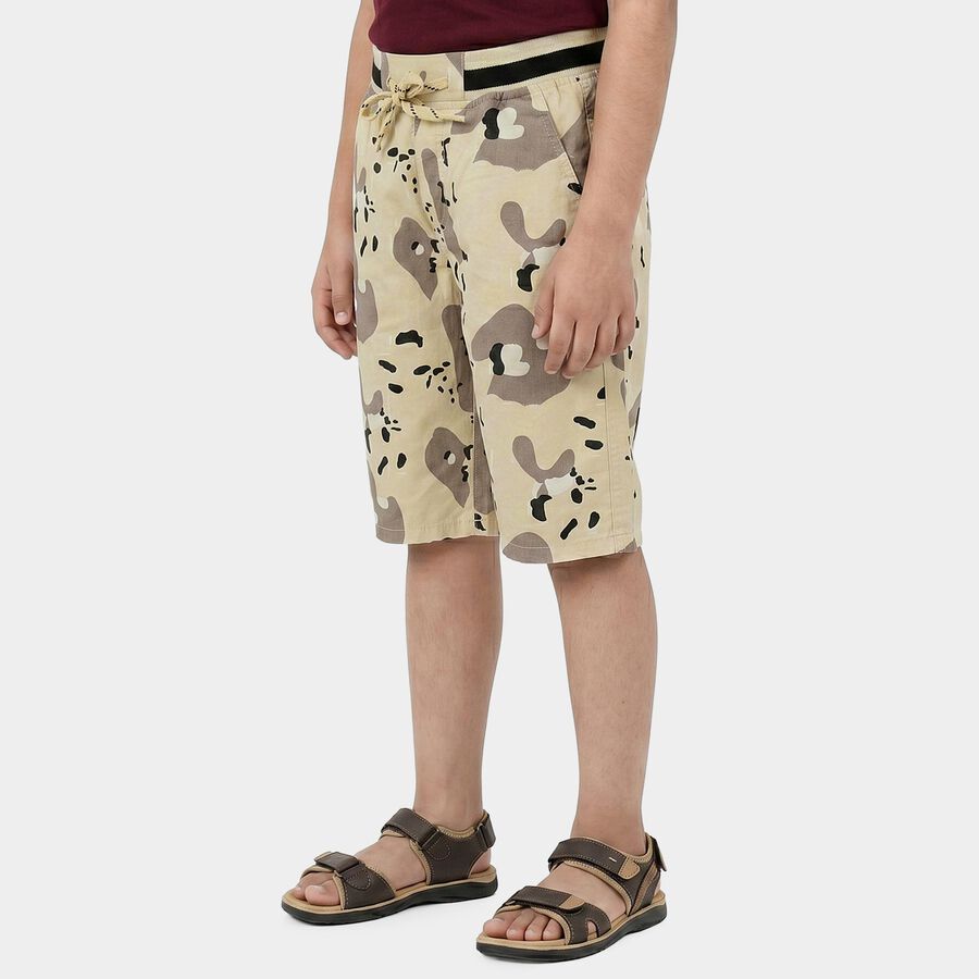 Boys' Beige Regular Fit Camo Print Jamaican Shorts, Beige, large