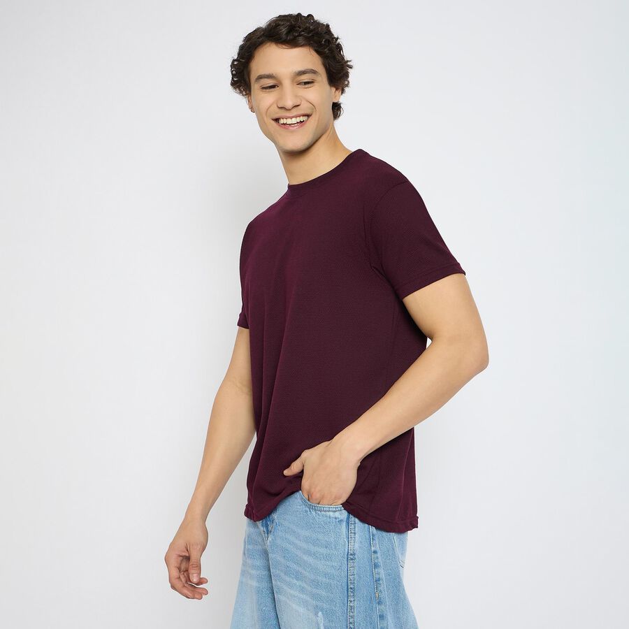 Men's Round Neck Half Sleeves T-Shirt, Wine, large image number null