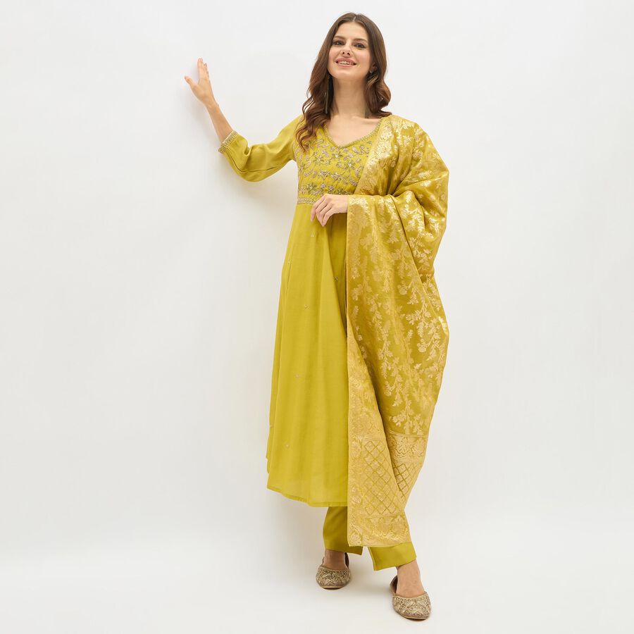 Women's Lime Green Embroidered Ethnic Set, हल्का हरा, large