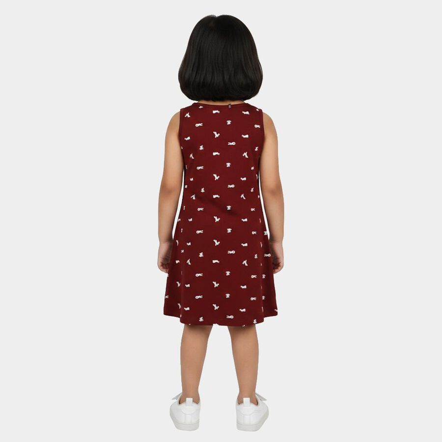Girls' Wine A-Line Bunny Printed Sleeveless Frock, Wine, large