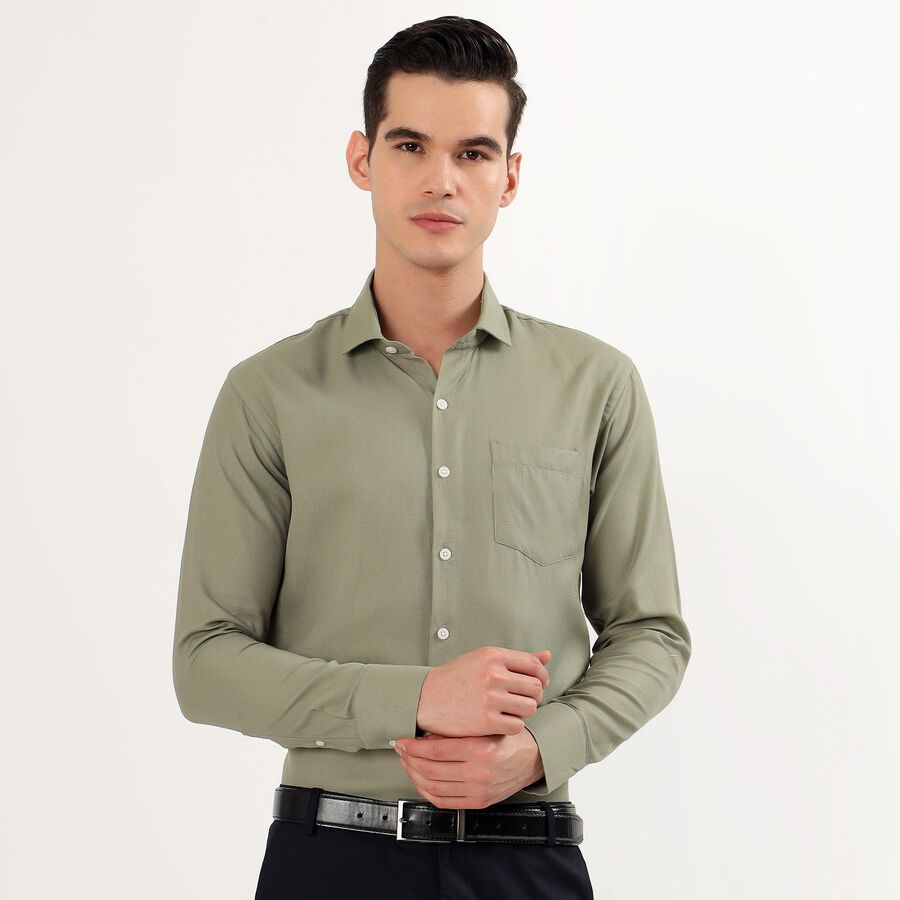 Men's Muted Olive Green Spread Collar Formal Shirt, ओलिव, large