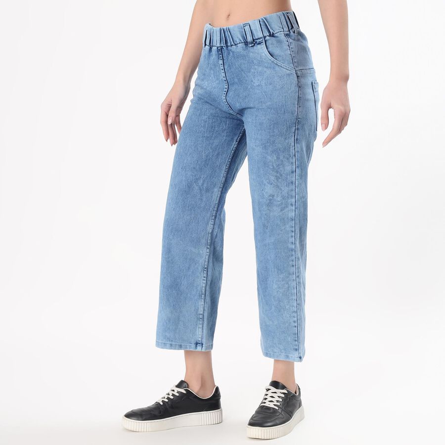 Women's Light Blue Wide Leg High Waist Jeans, Mid Blue, large