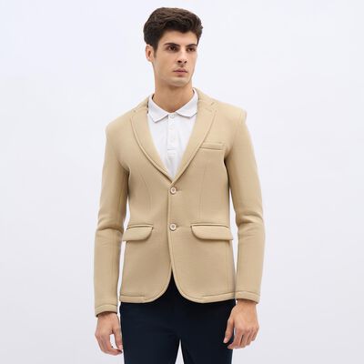 Men's Light Beige Slim Fit Single-Breasted Blazer
