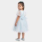 Girls' Light Blue Fit and Flare Embroidered Puff Sleeve Frock, Light Blue, small