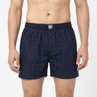 Men's Navy Blue Relaxed Fit Printed Boxers, नेवी ब्लू, small