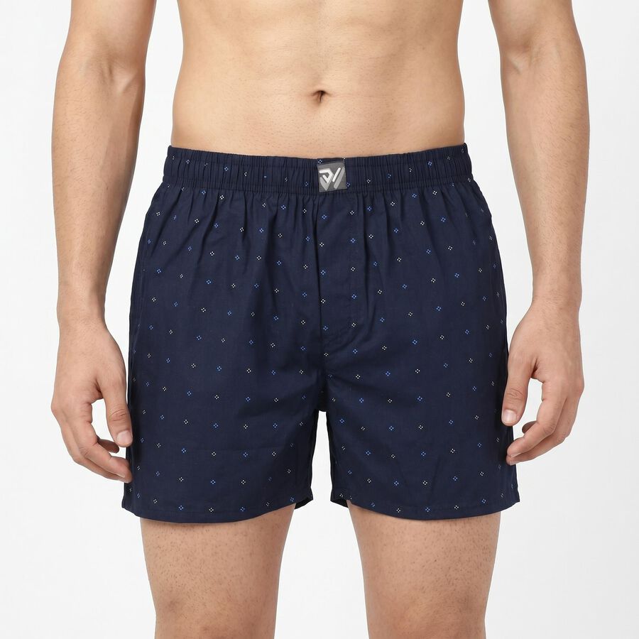 Men's Navy Blue Relaxed Fit Printed Boxers, नेवी ब्लू, large