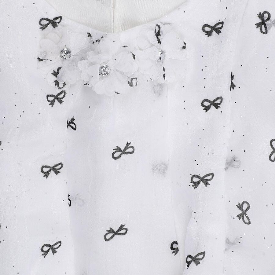 Girls Bright Snow White Round Neck Romantic T-Shirt, White, large image number null