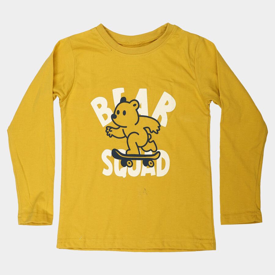 Boys Mustard Cotton Blend Round Neck Regular Boys T-Shirt, Mustard, large