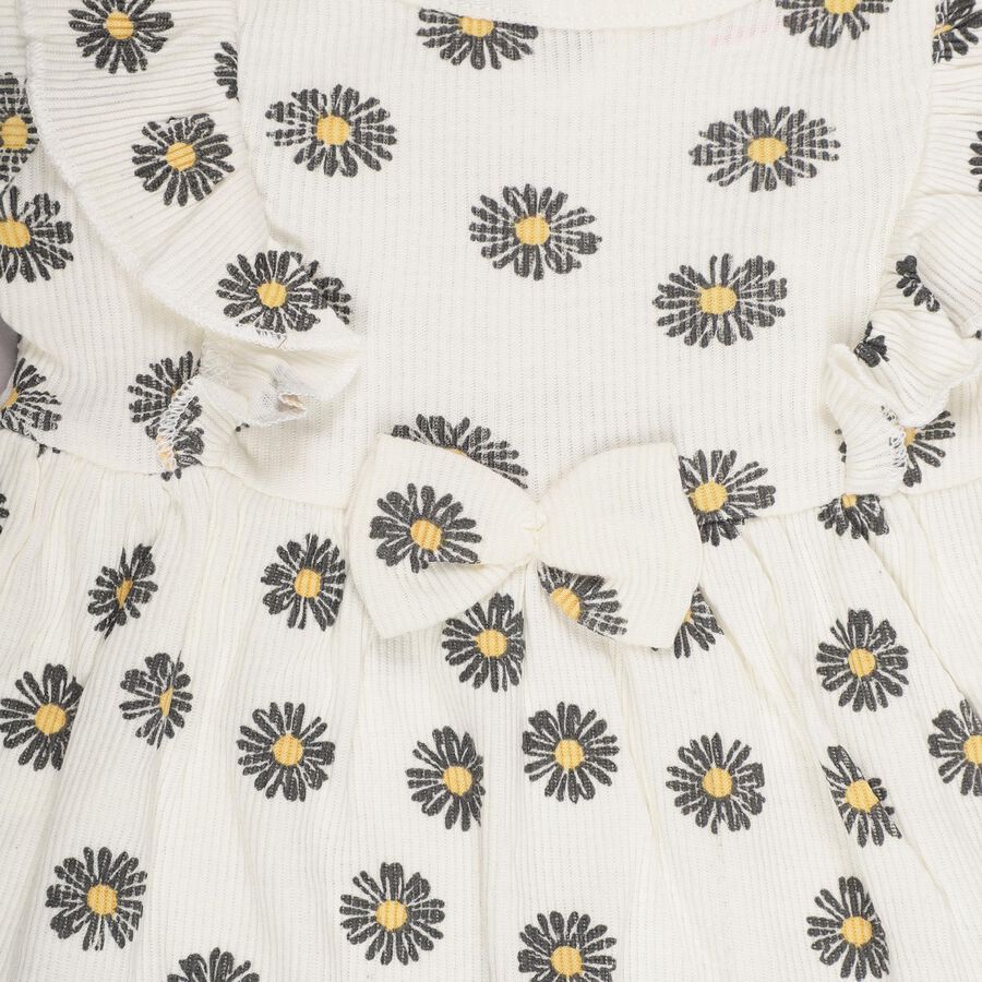 Infants' Off-White Daisy Printed Ruffled Frock, ऑफ व्हाइट, large image number null