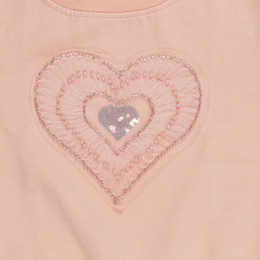 Girls Light Pink Crew Neck Casual Sweatshirt, Light Pink, large image number null