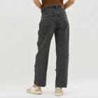 Women's Washed Black High-Rise Straight Fit Distressed Jeans, गहरा ग्रे, small image number null