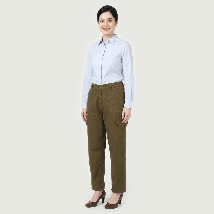 Women's Olive Green Regular Fit Casual Trousers, ओलिव, large