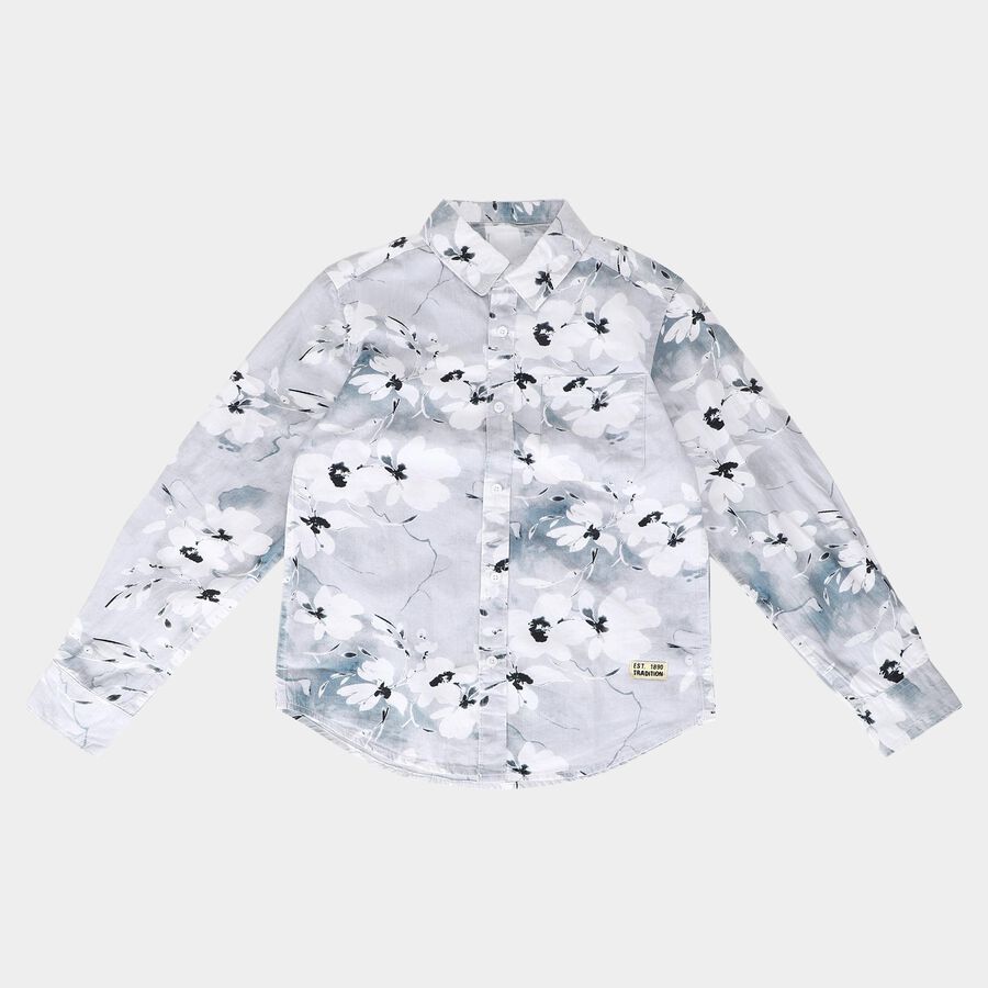 Boys Off White Cotton Floral Shirt, ऑफ व्हाइट, large