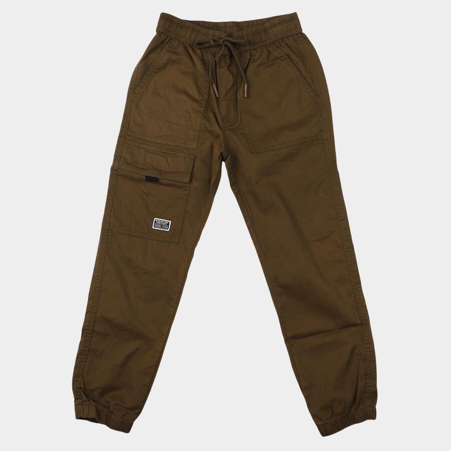 Boys' Olive Green Regular Fit Cargo Trousers, Olive, large