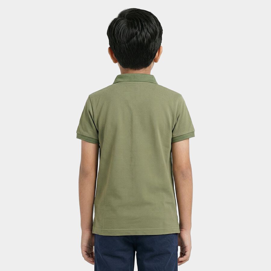 Boys Olive Round Neck Casual Half Sleeve T-Shirt, ओलिव, large