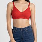 Women's Red 100% Cotton V Neck Bralette Bra, मरून, small