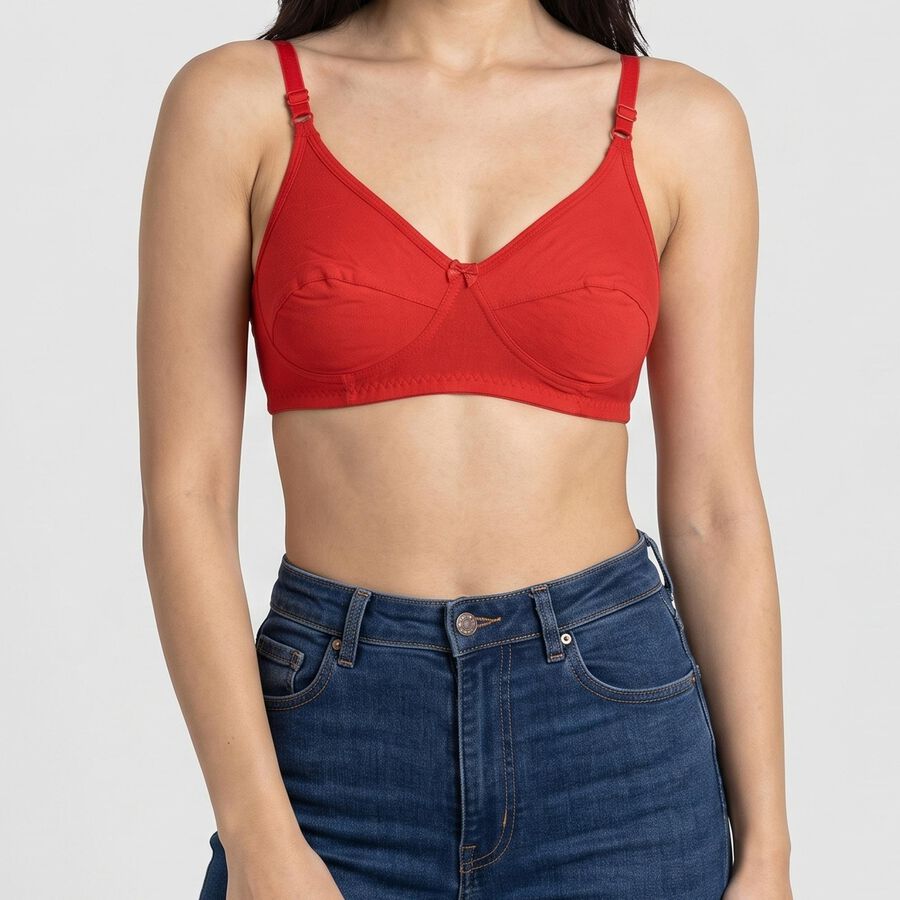 Women's Red 100% Cotton V Neck Bralette Bra, मरून, large