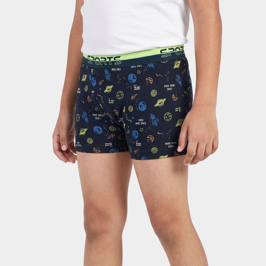 Boys Navy Blue Regular Fit Printed Trunks, नेवी ब्लू, large