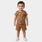 Infants' Brown Round Neck Graphic Print Baba Suit, Beige, small