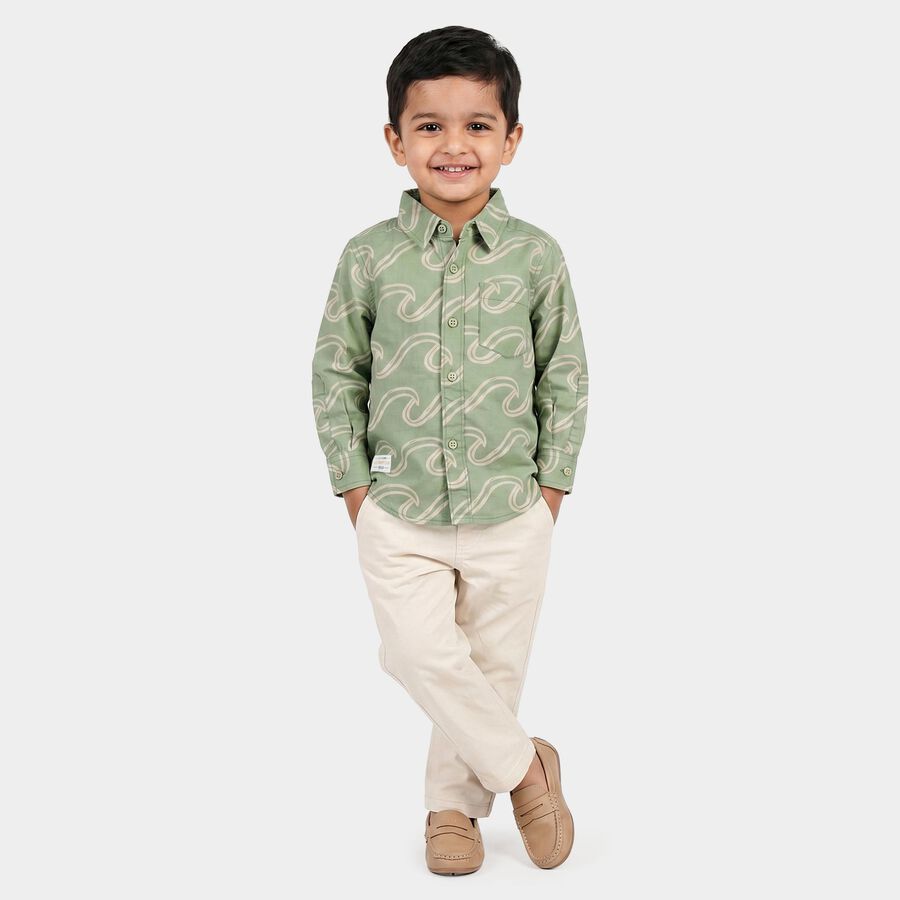 Boys' Dark Grey Cotton Abstract Printed Regular Fit Shirt, गहरा ग्रे, large