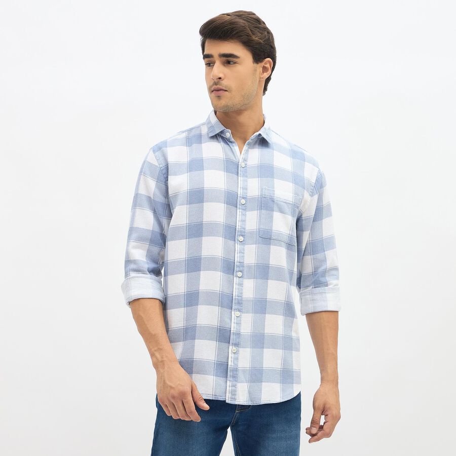 Men's Light Blue and White Spread Collar Casual Shirt, Light Blue, large image number null