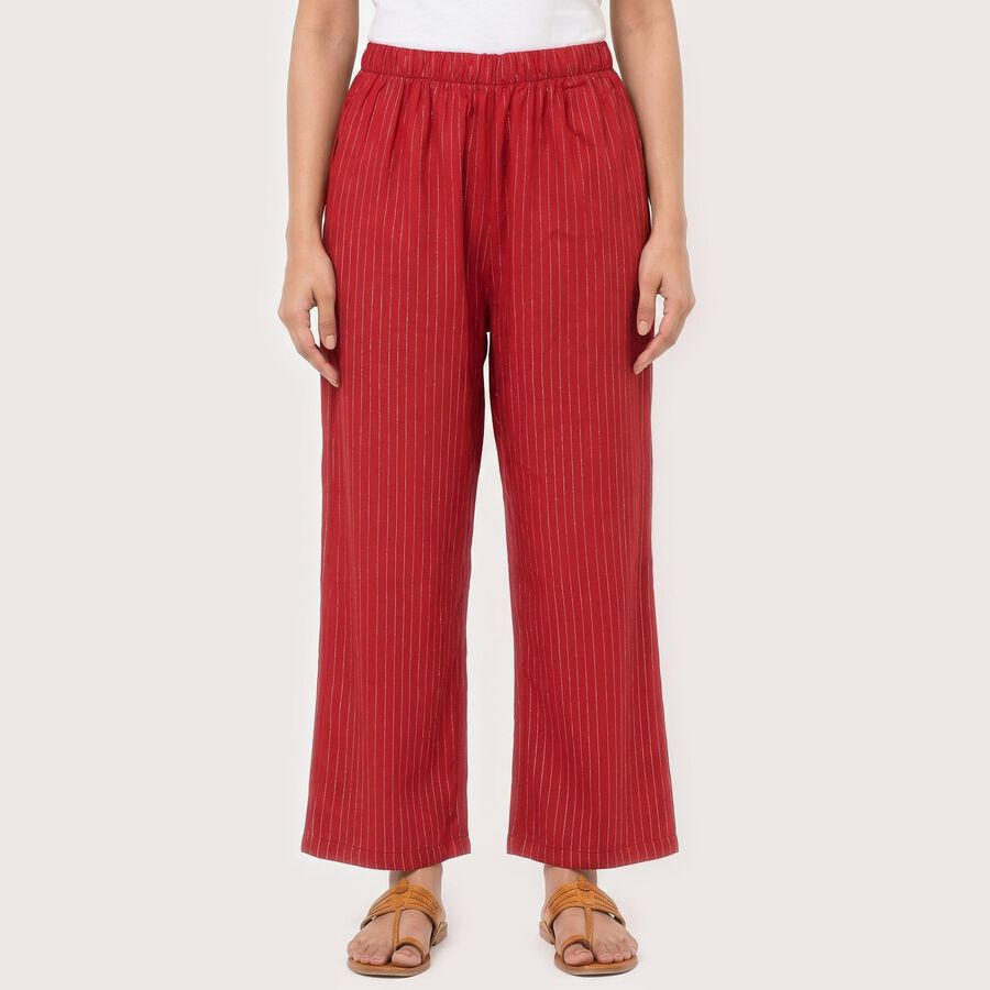 Women's Maroon Regular Fit Striped Palazzos, Maroon, large