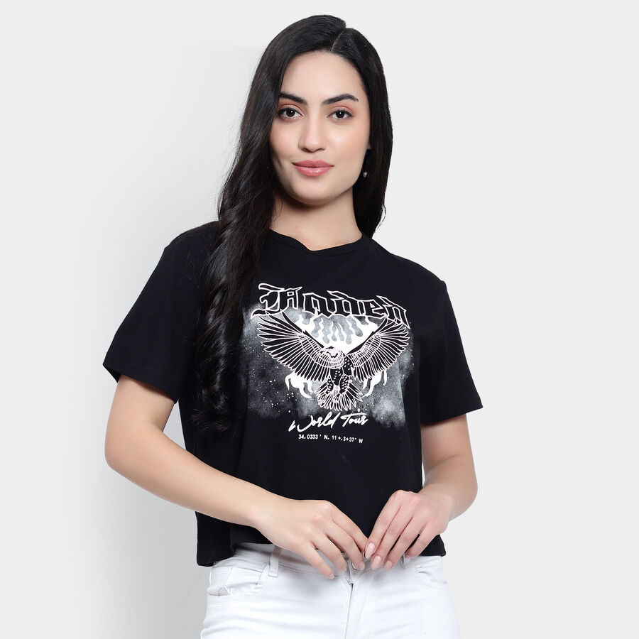 Round Neck T-Shirt, Black, large image number null