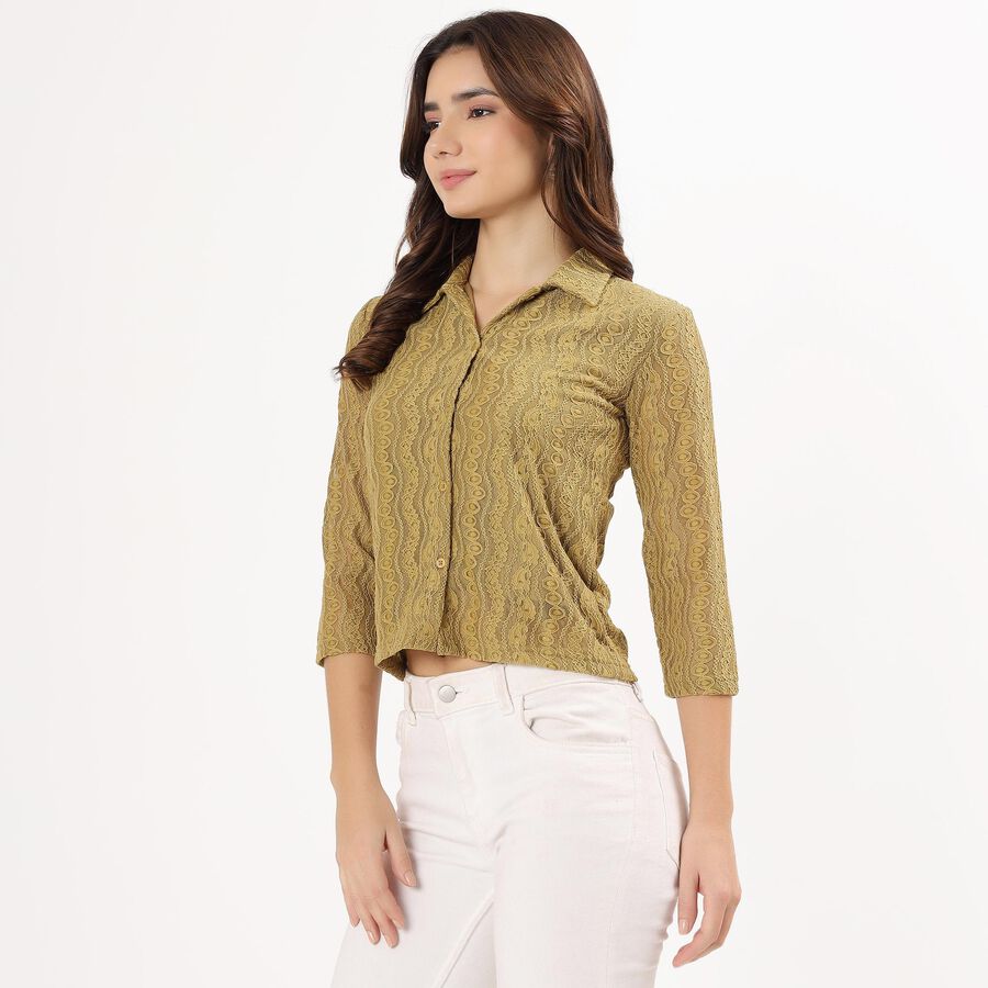 Women's Light Green Lace Full Sleeve Shirt, Light Green, large image number null