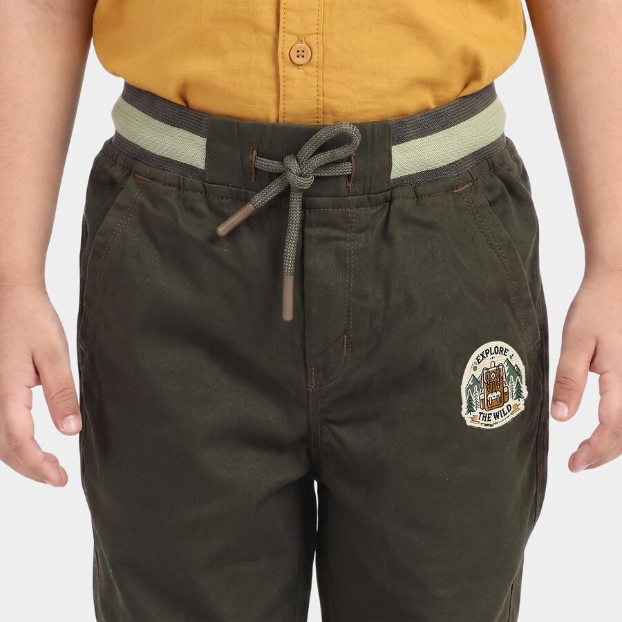 Boys' Olive Green Regular Fit Drawstring Trousers, ओलिव, large