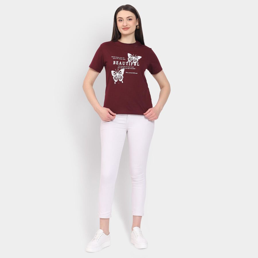 Ladies' Round Neck T-Shirt, Wine, large