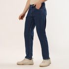 Men's Blue Regular Fit Cotton Jeans, गहरा नीला, small