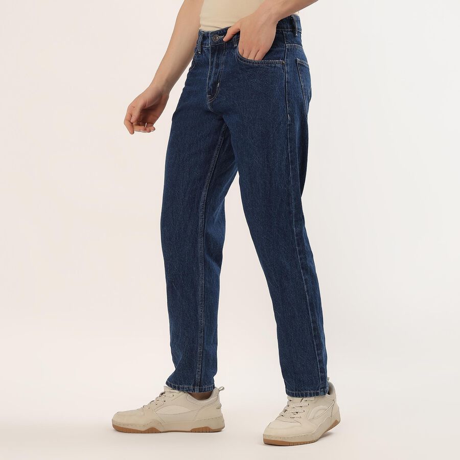 Men's Blue Regular Fit Cotton Jeans, गहरा नीला, large