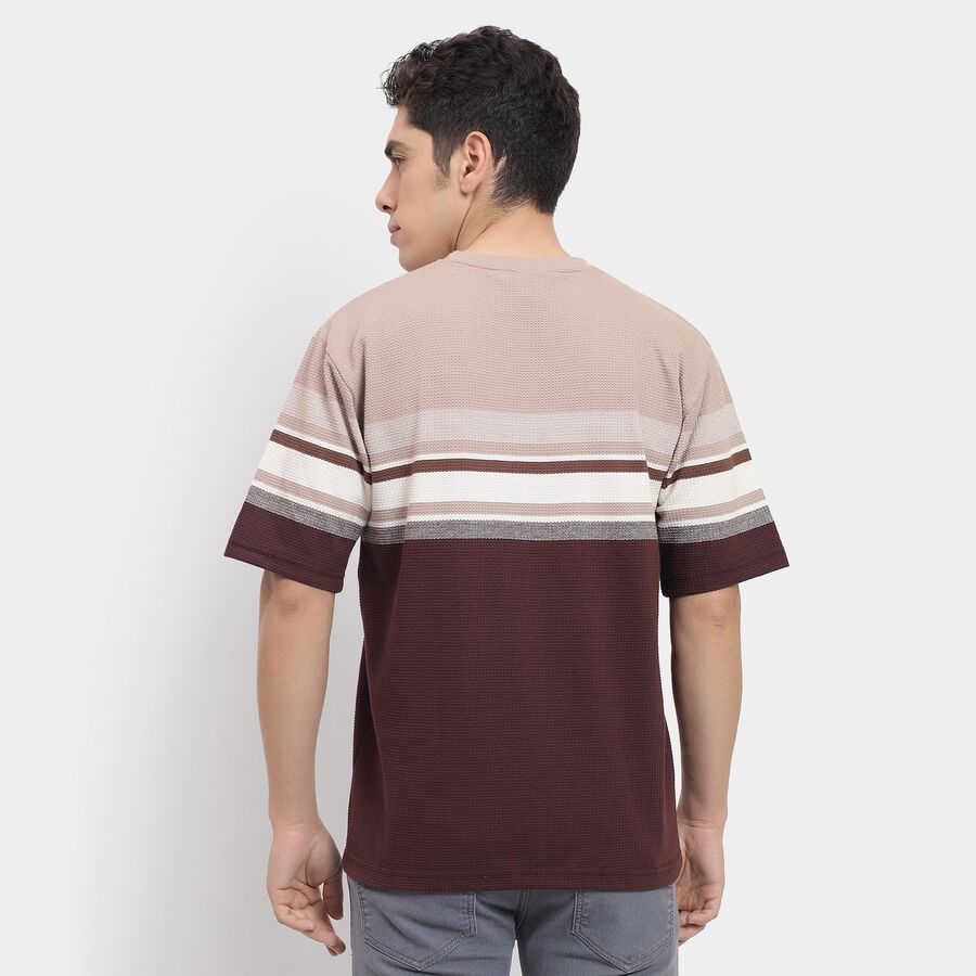 Men's Round Neck Half Sleeves T-Shirt , एक्रू मिश्रित, large