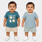 Infants Teal Cotton Round Neck Regular T-Shirt, टील ब्लू, small