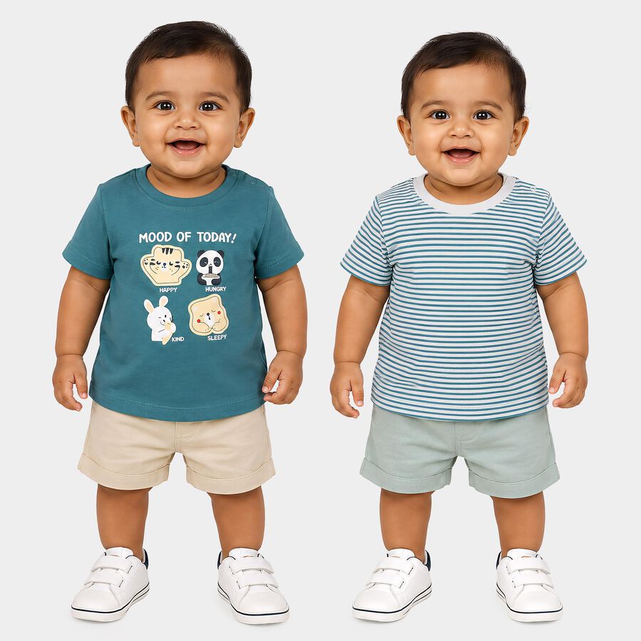 Infants Teal Cotton Round Neck Regular T-Shirt, टील ब्लू, large