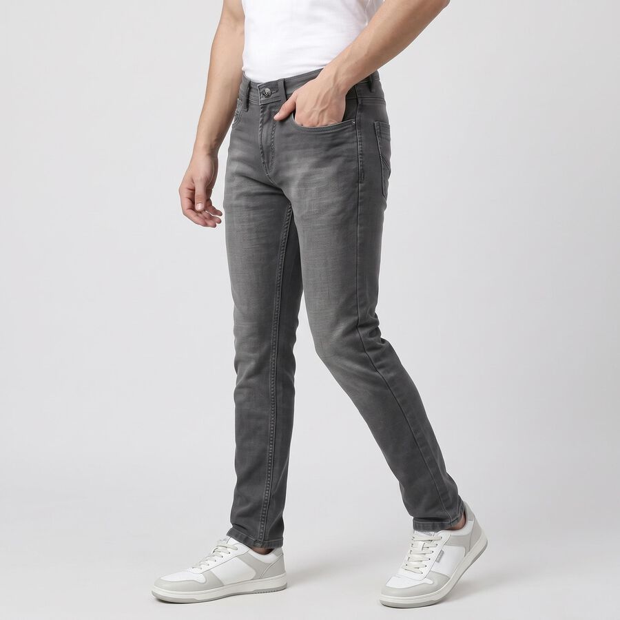 Men's Grey Slim Fit Faded Jeans, Light Grey, large