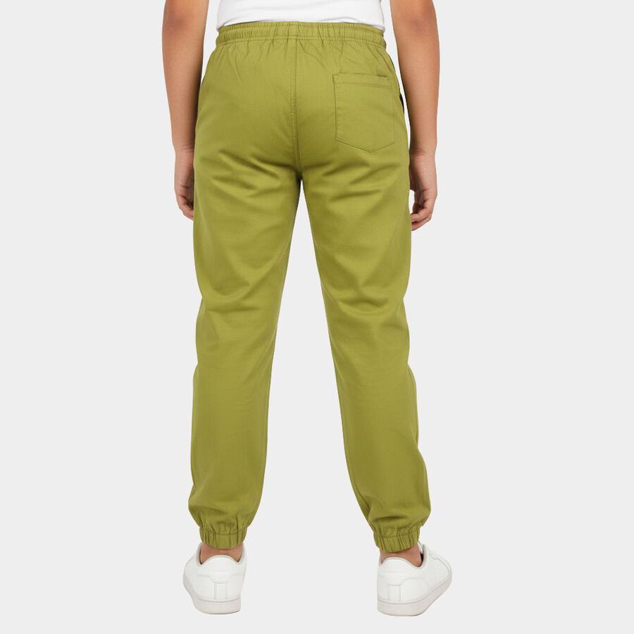 Boys Olive Green Regular Fit Solid Trousers, ओलिव, large