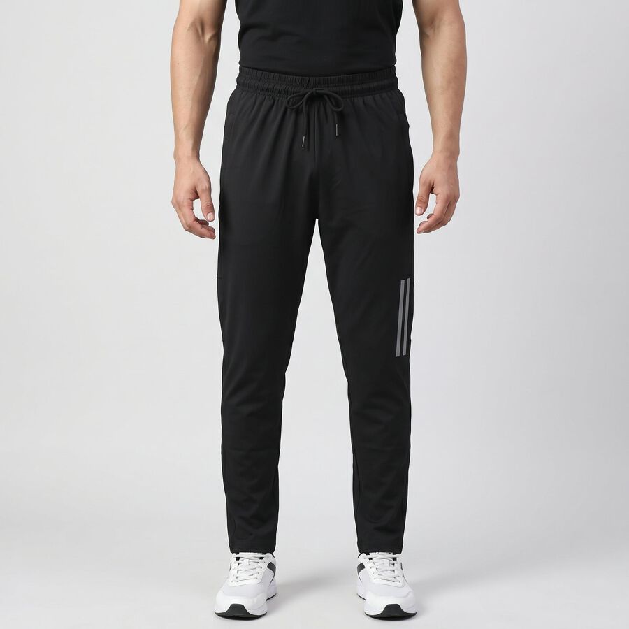 Men's Black Slim Fit Reflective Stripe Track Pants, काला, large